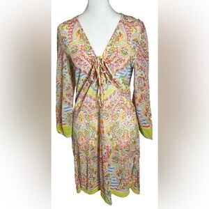 Profile Blush S Yellow & Orange Sheer Tie Front Beach Coverup Dress